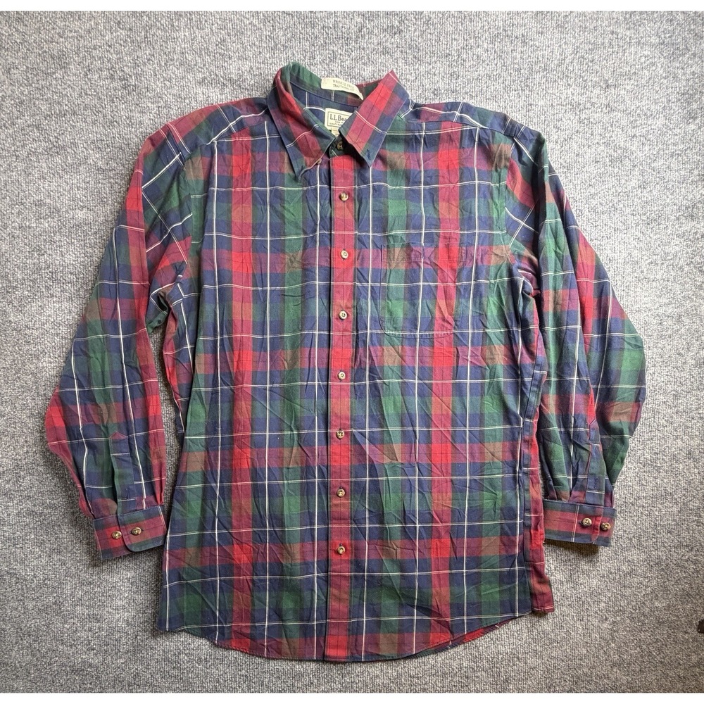 LL Bean Long Sleeve Shirt Mens Large Tall Red Flannel Work Outdoor Casual Cotton